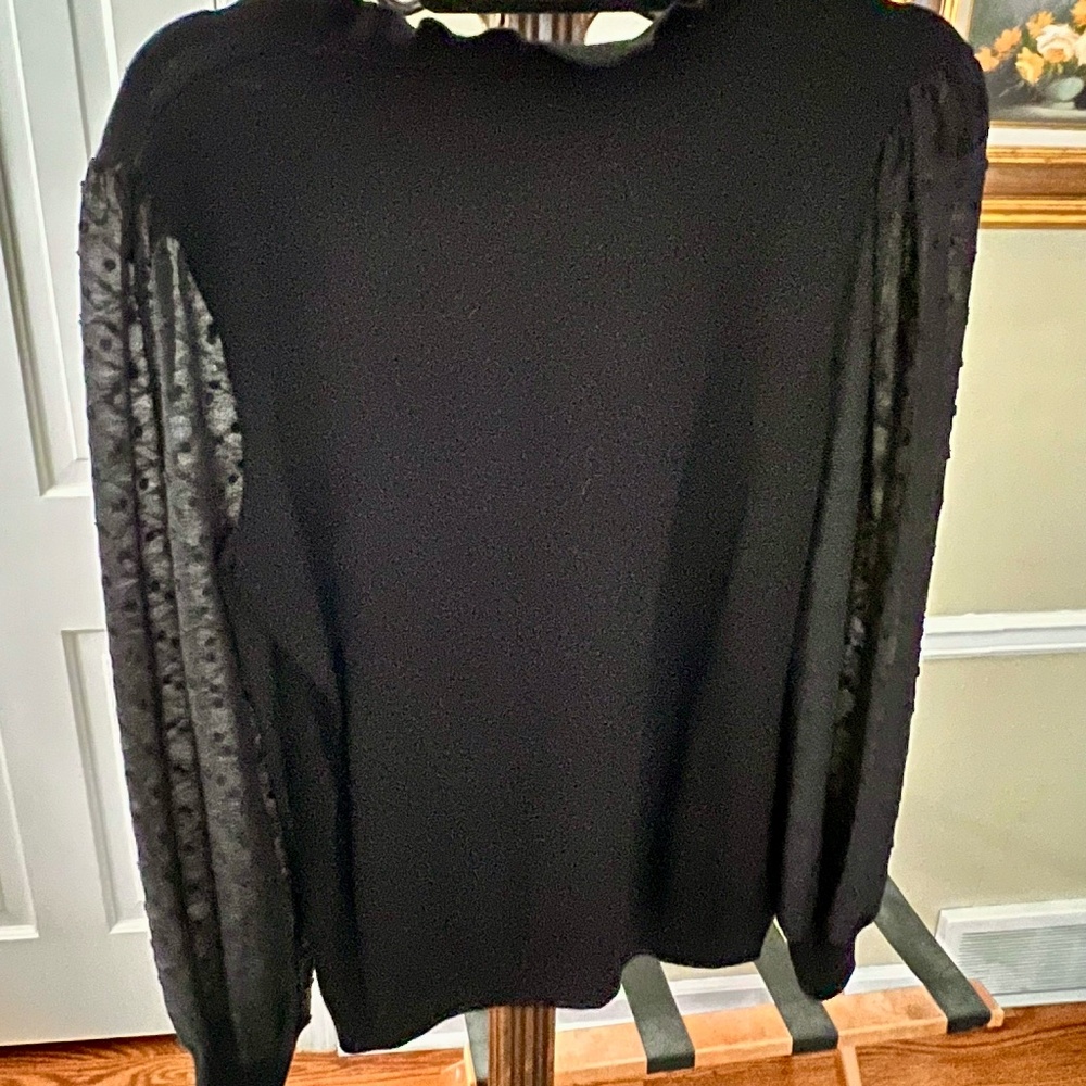 Adrianna Papell Long Sheer Sleeve Black Sweater Blouse